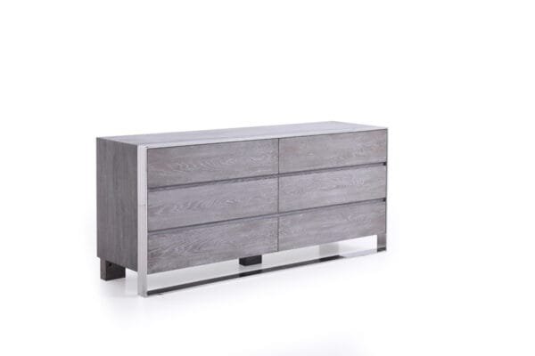 Queen Modrest Arlene Modern Grey Elm & Stainless Steel Bedroom Set