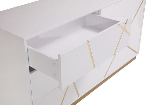 Modrest Nixa  Modern Wide White and Gold Dresser - Image 4
