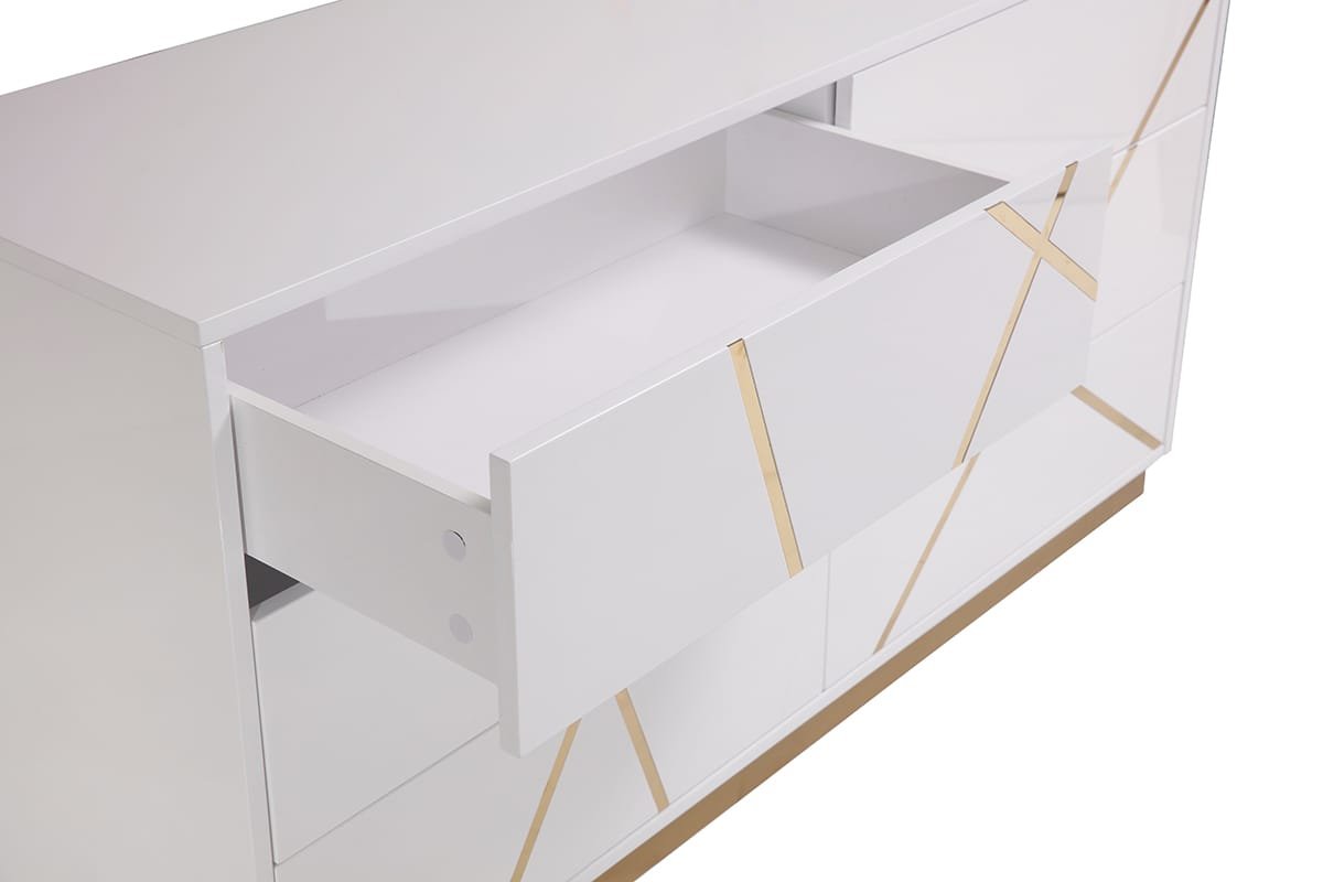Modrest Nixa Modern Wide White and Gold Dresser 4 Modrest Nixa  Modern Wide White and Gold Dresser - Image 4