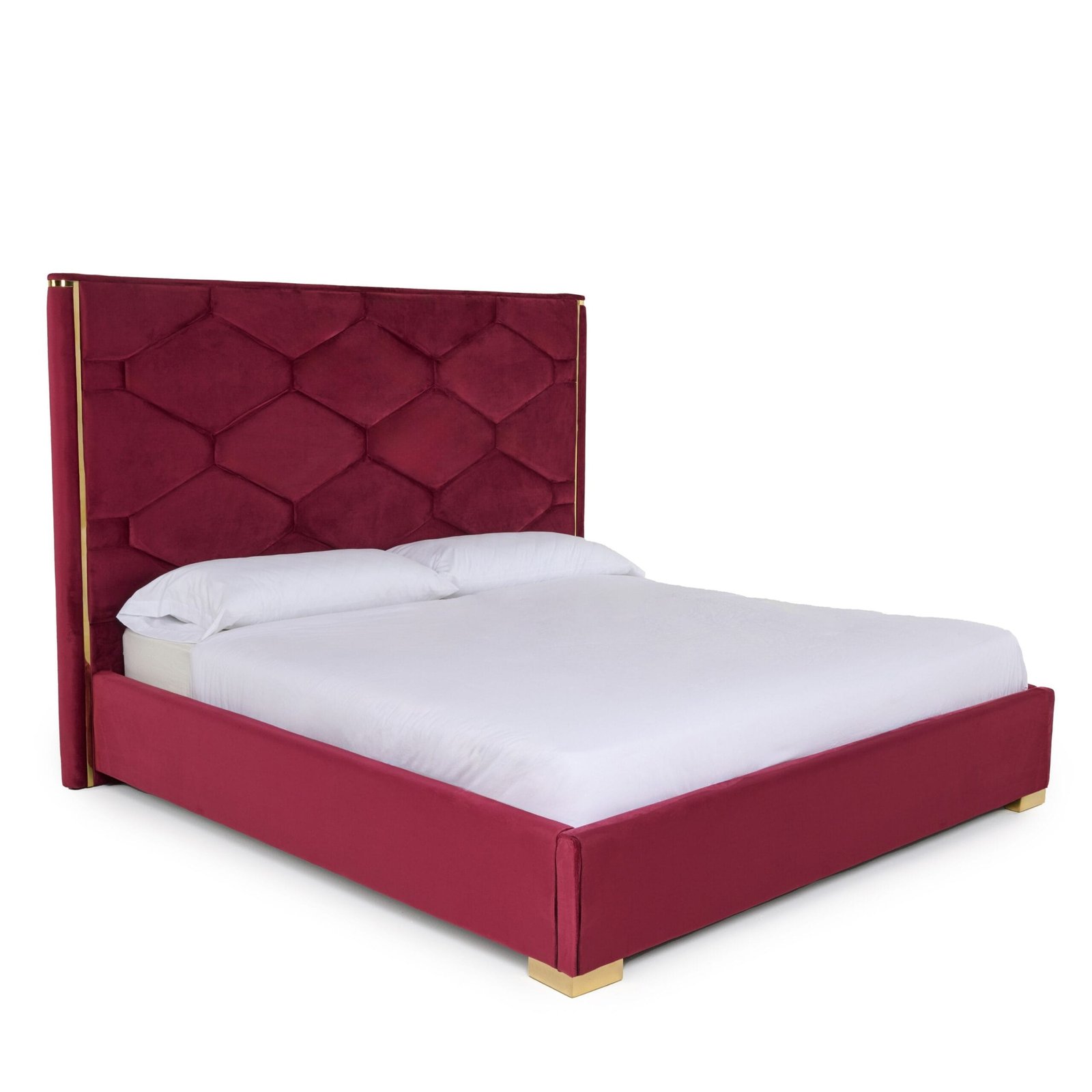 Modrest Janet - Modern Red Velvet + Gold Bed 1 Modrest Janet - Modern Red Velvet + Gold Bed