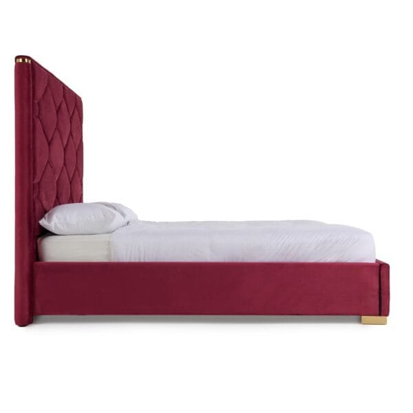 Eastern King Modrest Janet - Modern Red Velvet + Gold Bed - Image 2
