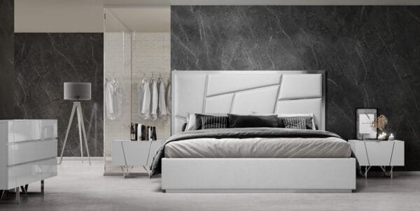Queen Modrest Chrysler Modern White Bonded Leather Bed - Image 5
