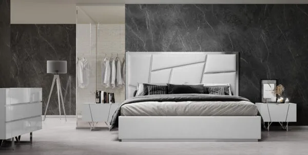Queen Modrest Chrysler Modern White Bonded Leather Bed - Image 5