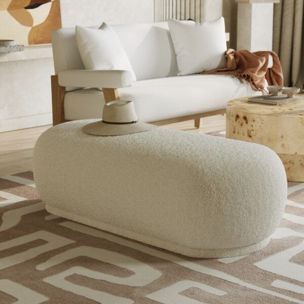 Divani Casa Kael - Contemporary White Sherpa Ottoman - Image 5