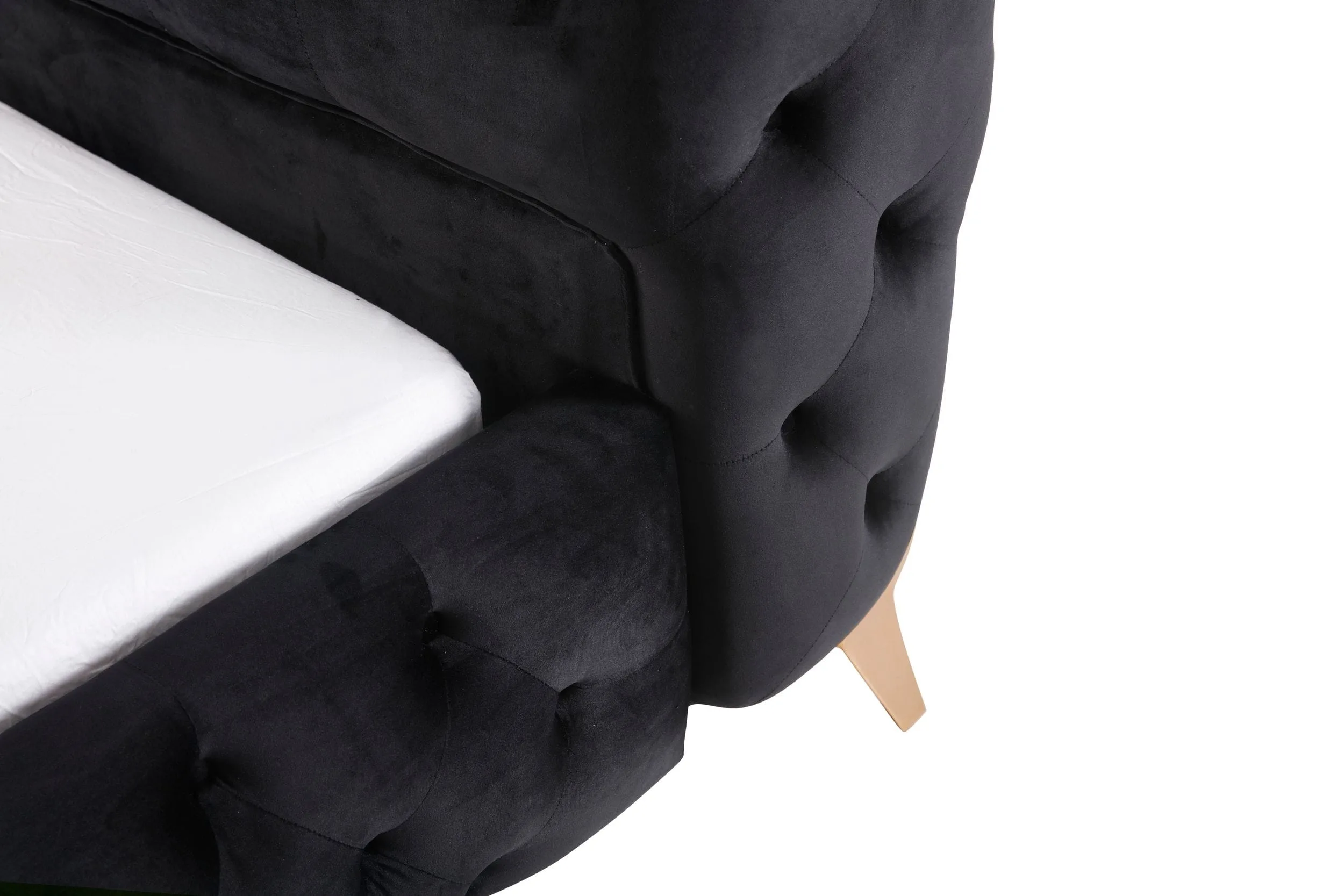 Modrest Legend - Modern Black Velvet & Rosegold Bed - Image 3