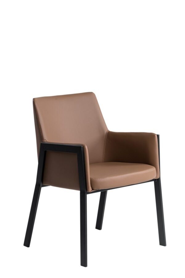 Modrest Leshay - Modern Dark Camel Vegan Leather + Black Metal Dining Chair