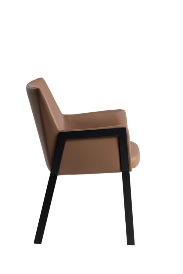 Modrest Leshay - Modern Dark Camel Vegan Leather + Black Metal Dining Chair - Image 2