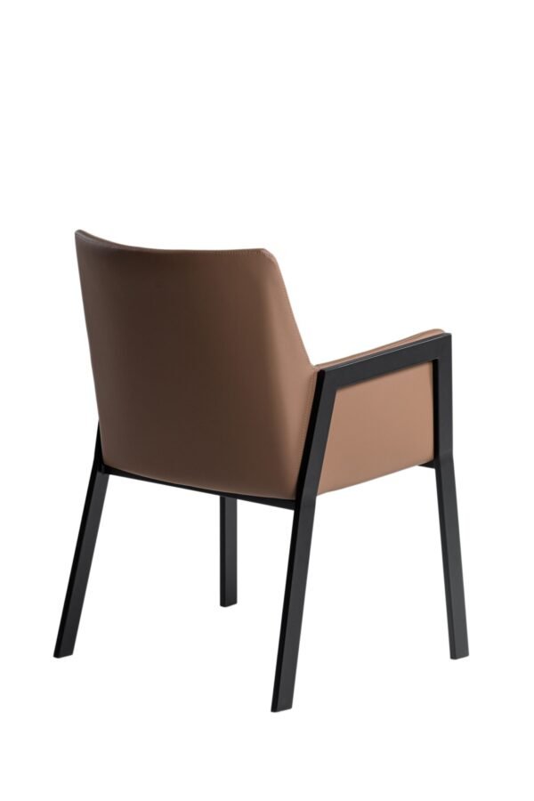 Modrest Leshay - Modern Dark Camel Vegan Leather + Black Metal Dining Chair - Image 4