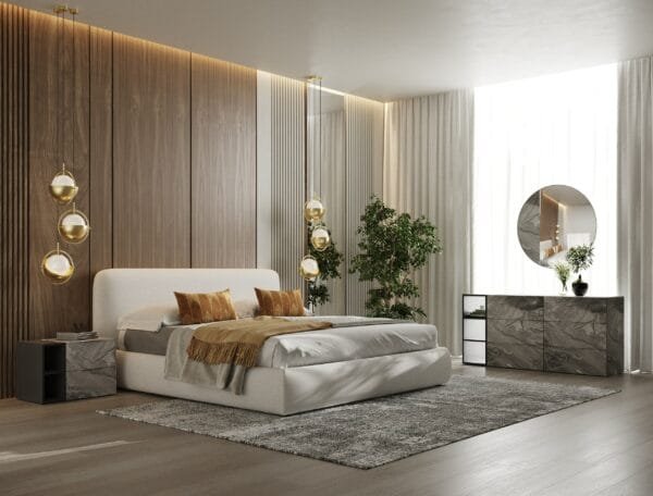 Modrest Liam - Modern Ivory Fabric Upholstered Bed - Image 4