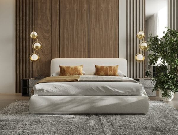 Modrest Liam - Modern Ivory Fabric Upholstered Bed - Image 3