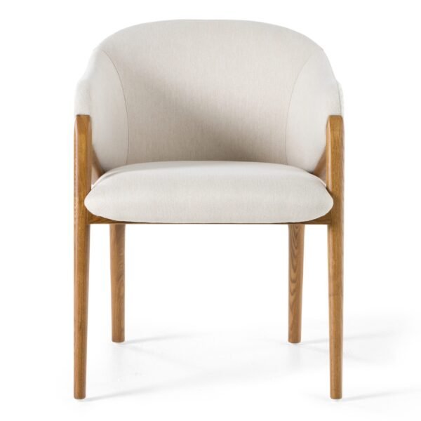 Modrest Lunde Cream Fabric and Walnut Arm Dining Chair