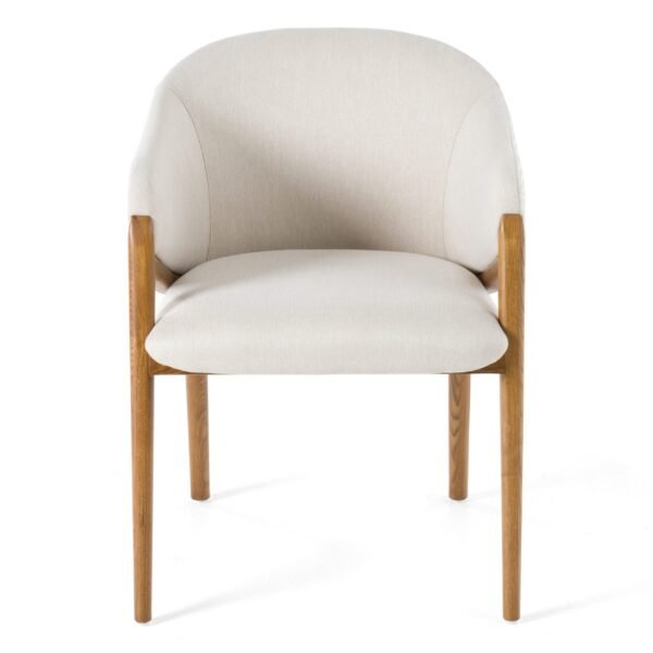 Modrest Lunde Cream Fabric and Walnut Arm Dining Chair - Image 2