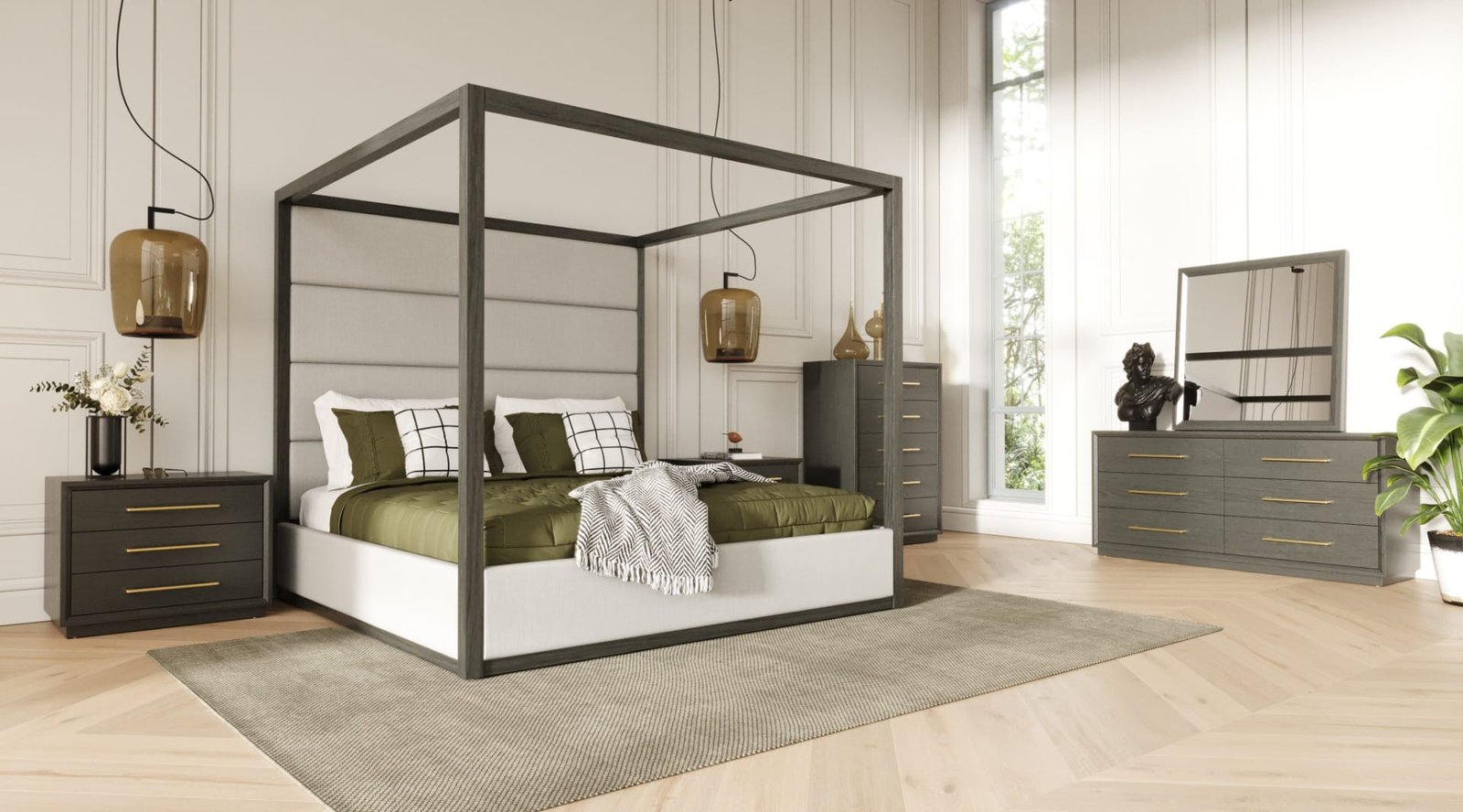 Modrest Manhattan- Contemporary Canopy Grey Bedroom Set 1 Modrest Manhattan- Contemporary Canopy Grey Bedroom Set