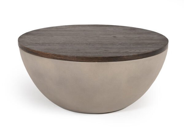 Modrest Marie Modern Concrete & Brown Oak Round Coffee Table - Image 2