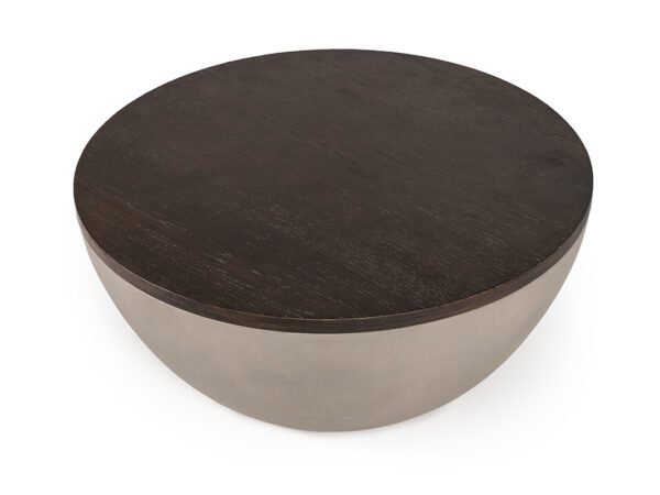 Modrest Marie Modern Concrete & Brown Oak Round Coffee Table - Image 3