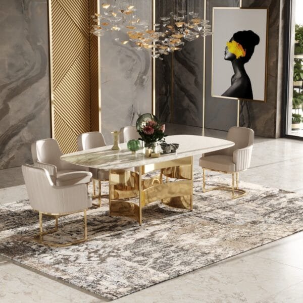 Modrest Marmot - White Marble and Champagne Gold Dining Table - Image 4