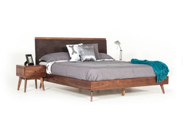 Queen Modrest Marshall Mid-Century Modern Brown Fabric & Walnut Bed - Image 3