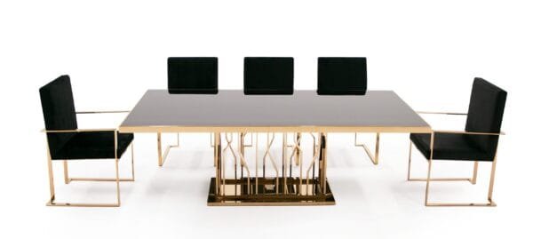 Modrest Marston Modern Black Glass & Rosegold Dining Table