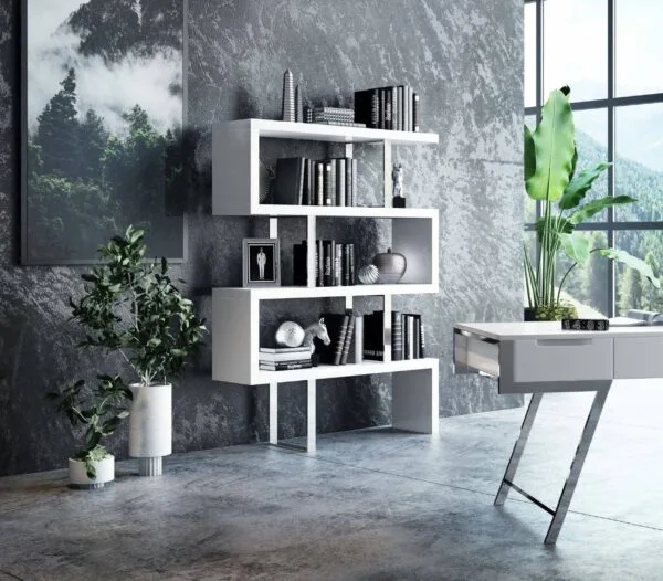 Modrest Maze Modern White High Gloss Bookcase - Image 3