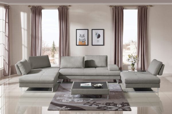 Divani Casa Baxter - Modern Grey Fabric Sectional Sofa + Coffee Table - Image 3