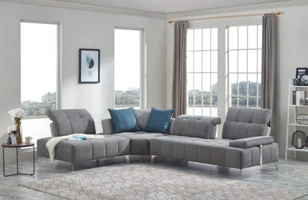 Divani Casa Nash - Modern Grey Fabric Sectional Sofa Adjustable Backrest - Image 2