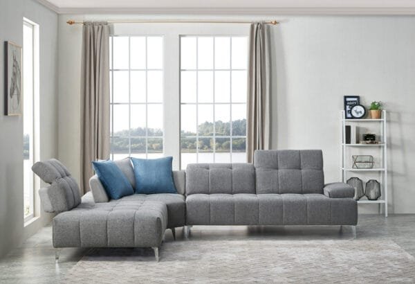 Divani Casa Nash - Modern Grey Fabric Sectional Sofa Adjustable Backrest - Image 3
