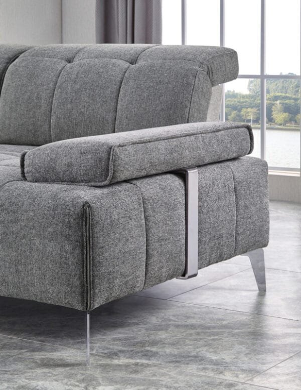 Divani Casa Nash - Modern Grey Fabric Sectional Sofa Adjustable Backrest - Image 4