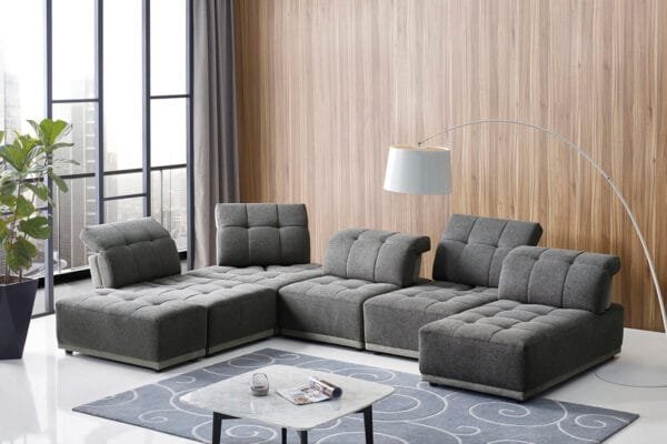 Divani Casa Ekron - Modern Grey Fabric Modular Sectional Sofa - Image 2
