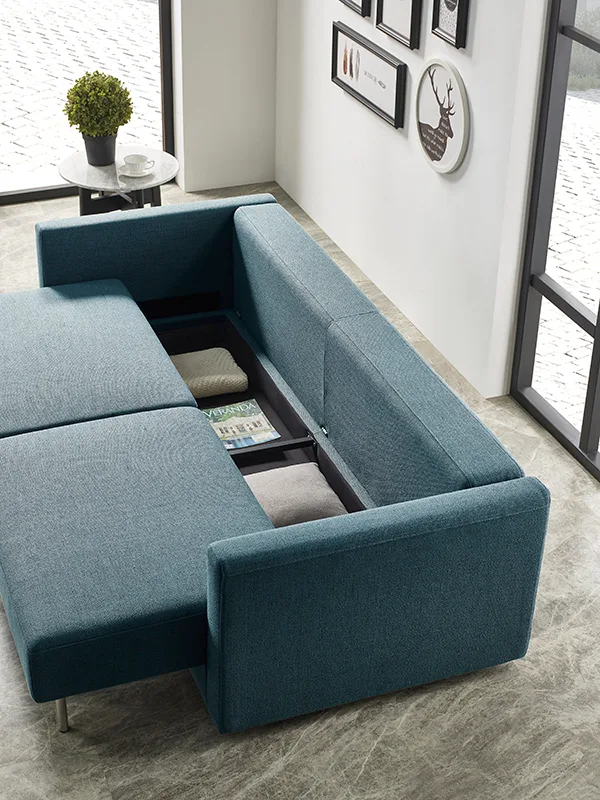 Divani Casa Fredonia Modern Blue-Green Fabric Sofa Bed w/ Storage - Image 2