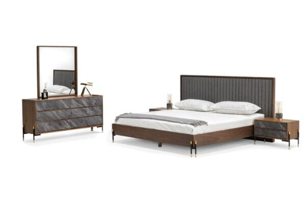 Nova Domus Metcalf - Eastern King Mid-Century Walnut & Grey Bedroom Set