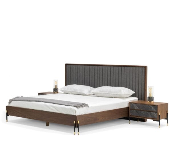 Nova Domus Metcalf - Mid-Century Walnut & Grey California King Bed w/ Two Nightstands