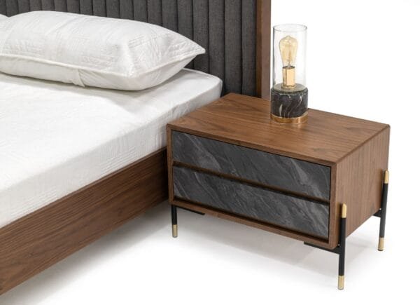 Nova Domus Metcalf - Mid-Century Walnut & Grey California King Bed w/ Two Nightstands - Image 2