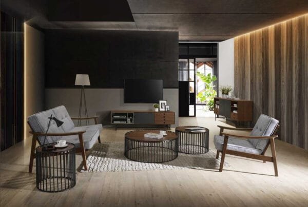Modrest Bronson Modern Walnut & Black Round Tea Table - Image 2