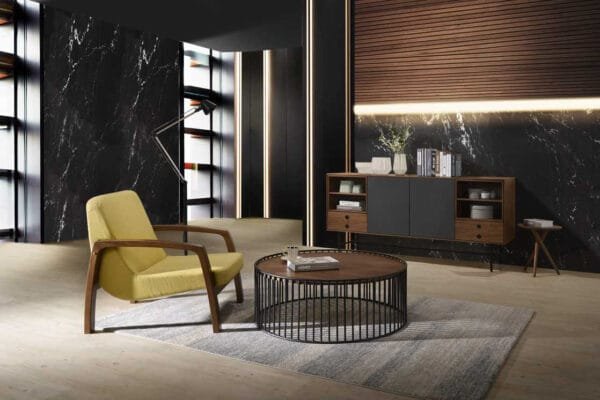 Modrest Bronson Mid-Century Modern Yellow & Walnut Accent Chair