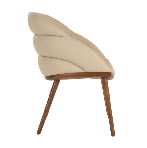 Modrest Michael - Mid-Century Modern Beige Vegan Leather + Walnut Dining Chair - Image 2