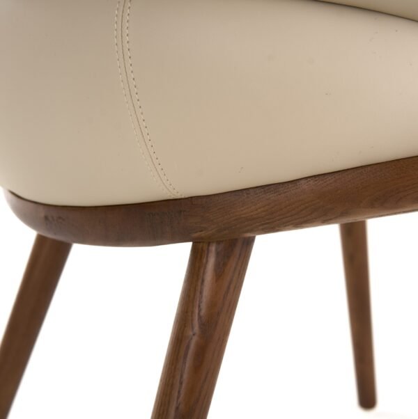 Modrest Michael - Mid-Century Modern Beige Vegan Leather + Walnut Dining Chair - Image 4