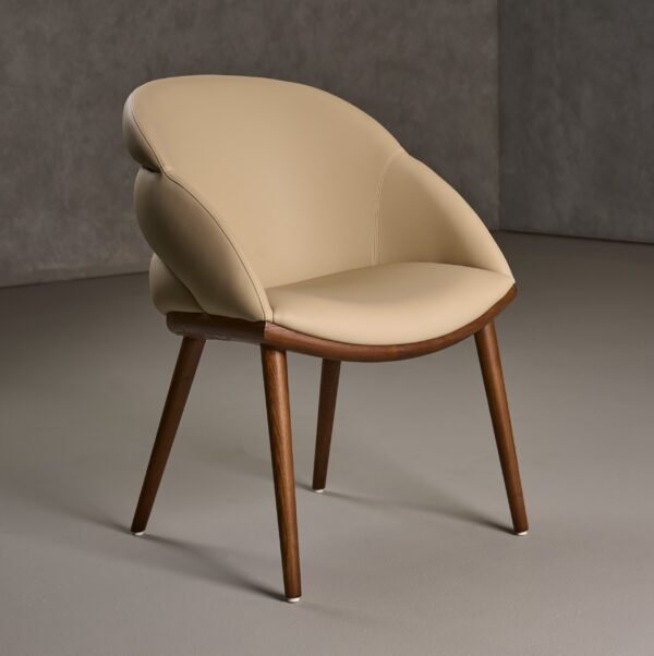 Modrest Michael - Mid-Century Modern Beige Vegan Leather + Walnut Dining Chair - Image 5