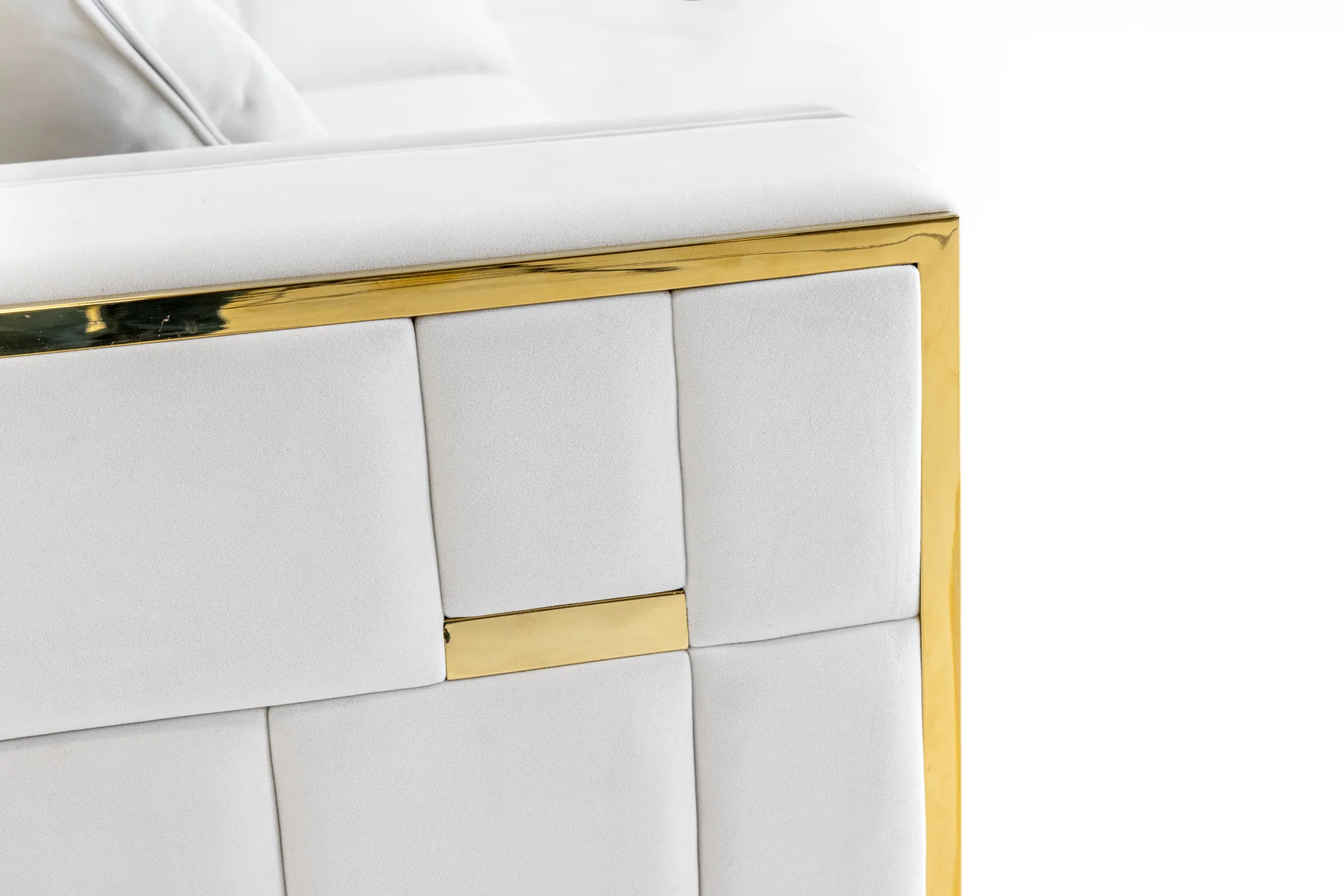 Divani Casa Mobray - Glam Light Grey Velvet + Gold Sofa - Image 4