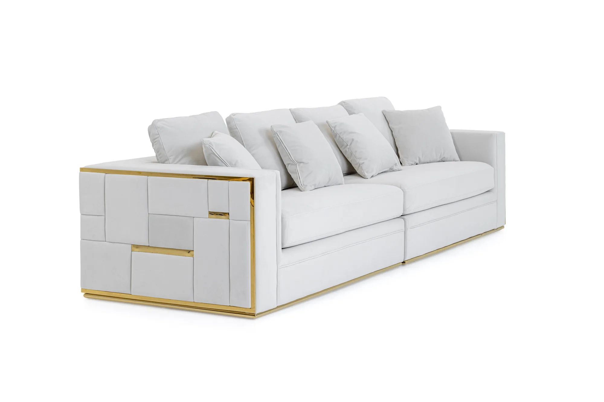 Divani Casa Mobray - Glam Light Grey Velvet + Gold Sofa
