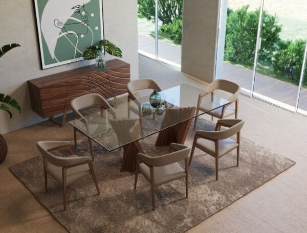 Modrest Corbin Mid-Century Walnut & Glass Dining Table - Image 4