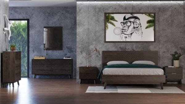 Modrest Daisy - Mid-Century Dark Acacia Bedroom Set - Image 3