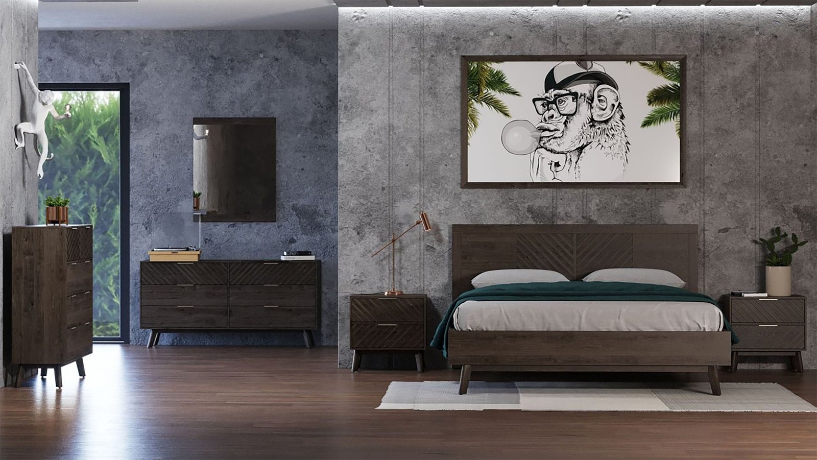 Modrest Daisy - Mid-Century Dark Acacia Bedroom Set - Image 5