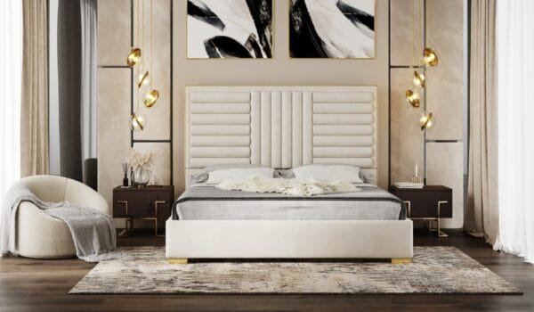 Eastern King Modrest Daystar - Modern Beige Velvet and Gold Bed - Image 3