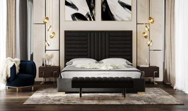 Eastern King Modrest Daystar - Modern Black Velvet andGold Bed - Image 3