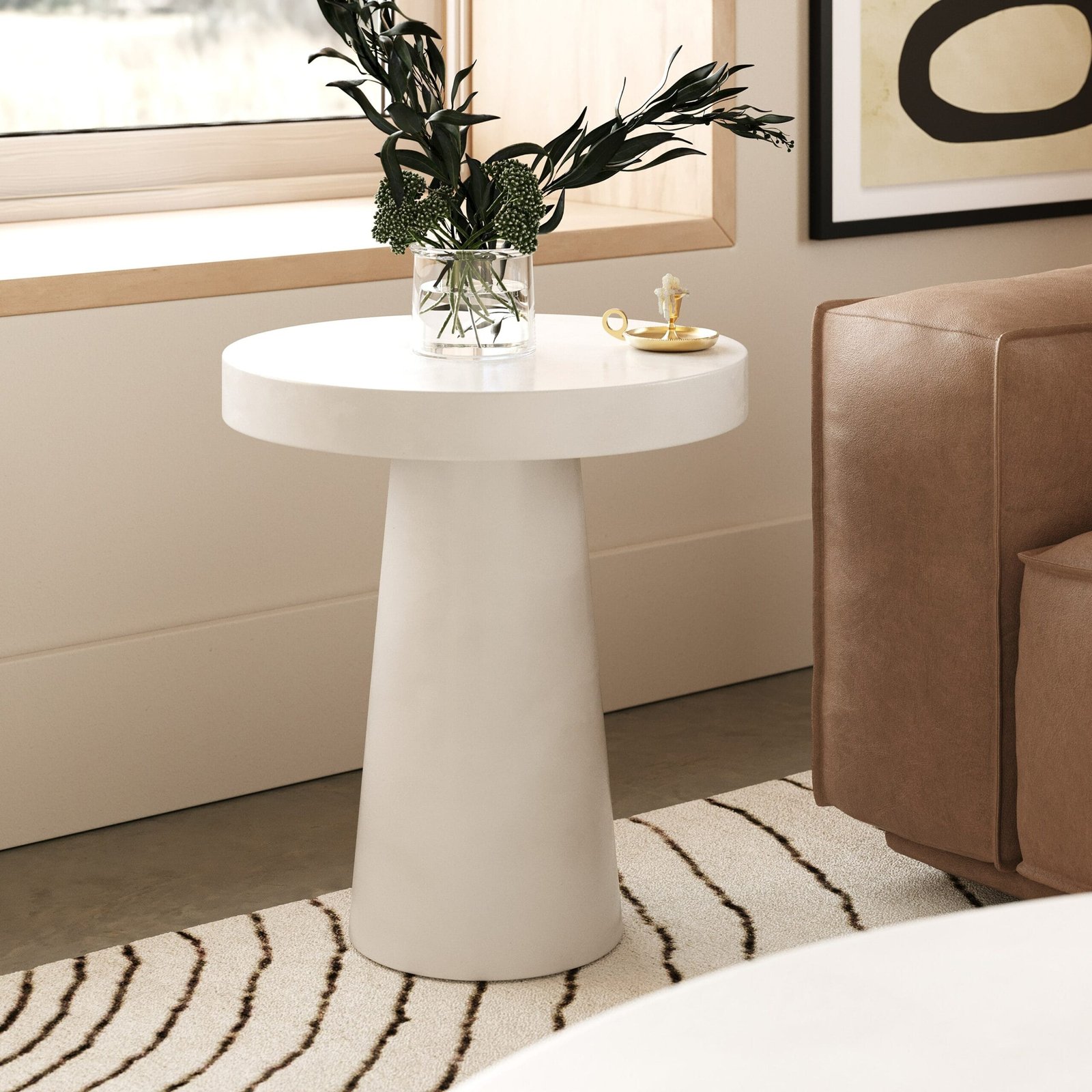Modrest Desoto - Modern White Concrete Round End Table