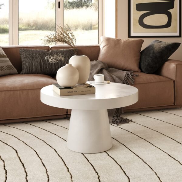 Modrest Desoto - Modern White Concrete Round Coffee Table