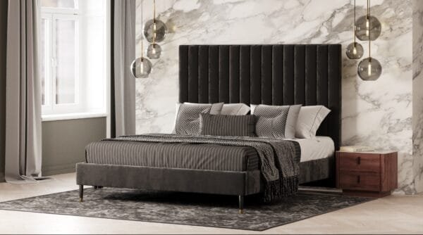 Queen Modrest Hemlock Modern Grey Velvet Bed - Image 3