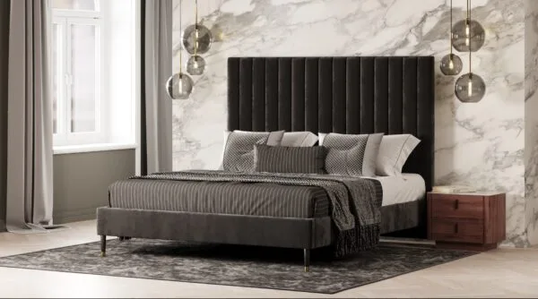 Queen Modrest Hemlock Modern Grey Velvet Bed - Image 3