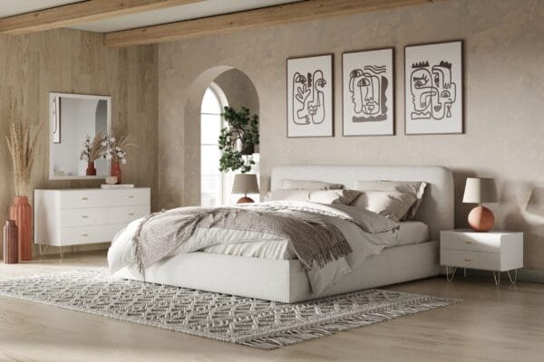 Modrest Liam - Modern Ivory Fabric Upholstered Bed - Image 5