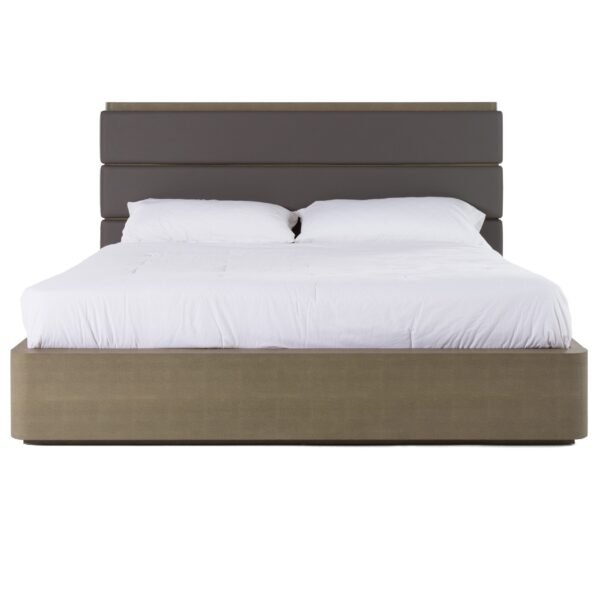 Eastern King Modrest Lois - Modern Grey Leather & Beige Shagreen Bed